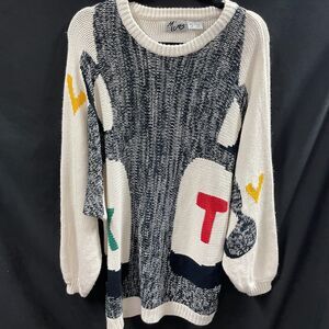 Mues Paris Vintage Sweater Dolman Sleeves Geometric Print Letters